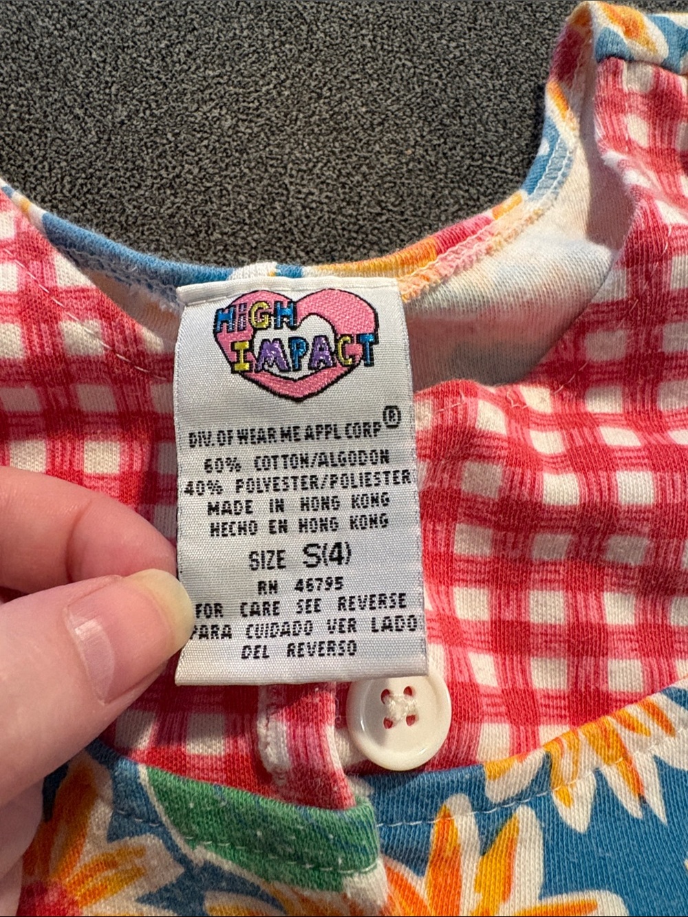 Vintage 90’s High Impact Floral and Gingham Button Front Romper Size Small - Picture 6 of 6